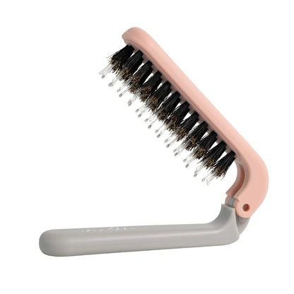 Uffy MiniPop Travel Hair Brush – Mini Folding Boar Bristles for Women, Men & Kids | Kid-Friendly Portable Purse Brush for Wet & Dry Hair, Curly or Straight | Pocket-Size Detangler – Hot Pink