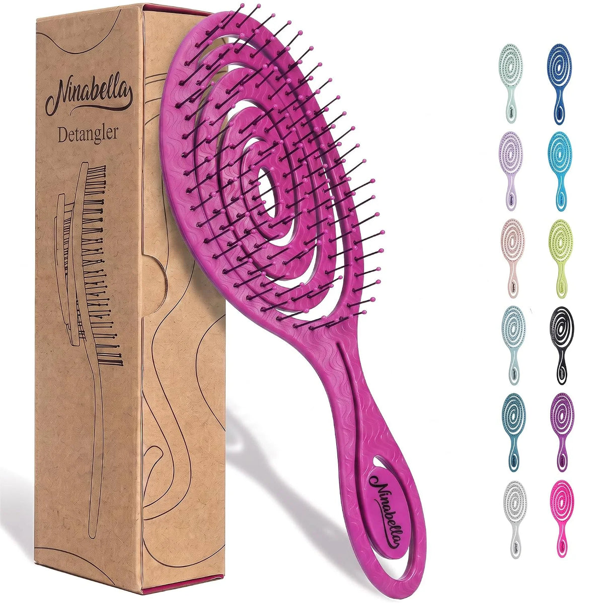 Ninabella Detangler Brush - No Tangle Hair Brush for Women, Fine, Thick and Long Hair - Hairbrush for Wet and Dry Hair, Gentle on the Scalp - Elegant Black