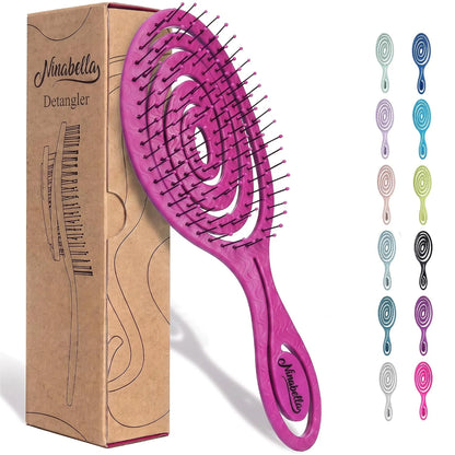 Ninabella Detangler Brush - No Tangle Hair Brush for Women, Fine, Thick and Long Hair - Hairbrush for Wet and Dry Hair, Gentle on the Scalp - Elegant Black
