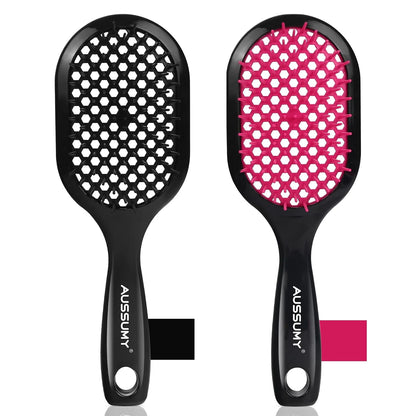 Vented Detangling Hair Brush - 2 Pack Detangler Hairbrush for Effortless Tangle Removal - Ultra-Soft Bristles -For Natural Curly Straight Wet Dry Damaged Hair for Women Men Kids - Black & Blue