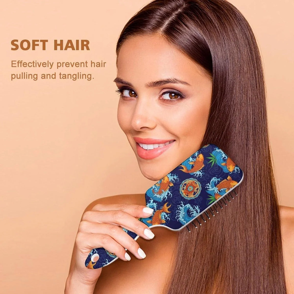Air Cushion Comb for Massage Japanese Ocean Wave Fish Koifish Art, For Curly Long Thick Straight Hair, Women Girls Ladies