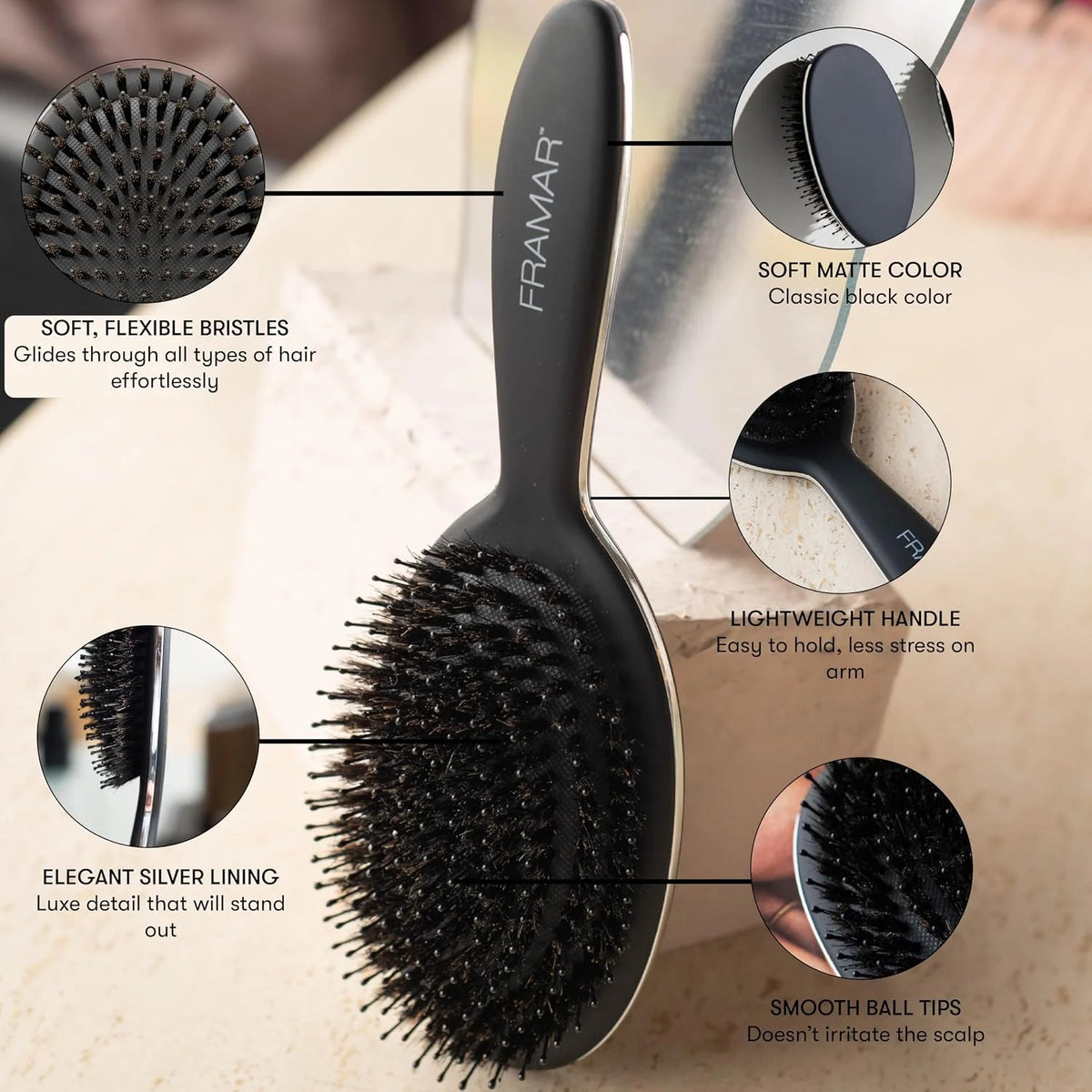 FRAMAR Soft Boar Bristle Hair Brush For Women, Boars Hair Brush For Women