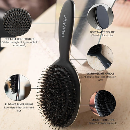 FRAMAR Soft Boar Bristle Hair Brush For Women, Boars Hair Brush For Women