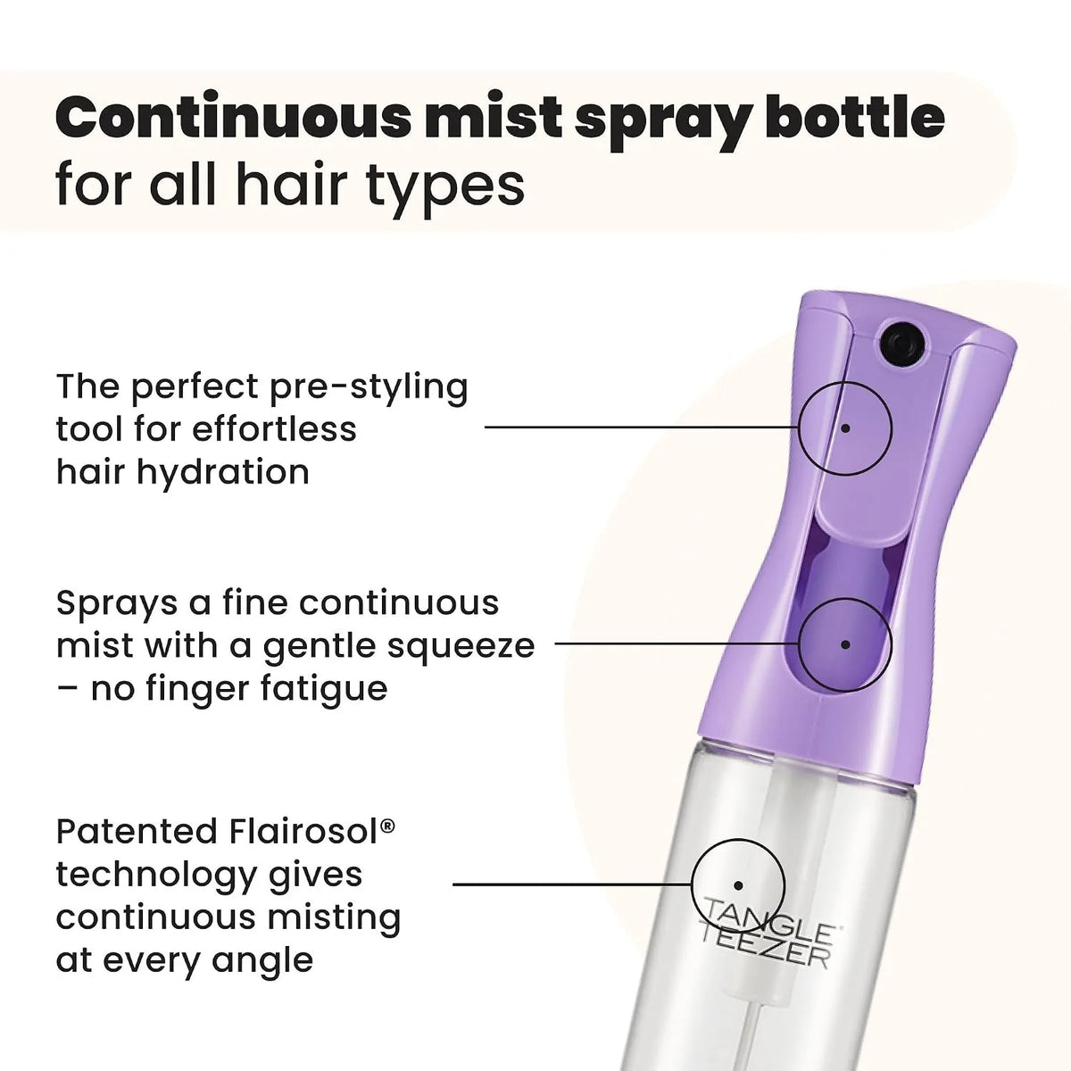 TANGLE TEEZER Fine Mist Spray Bottle, Refillable, 10.1 oz, Black