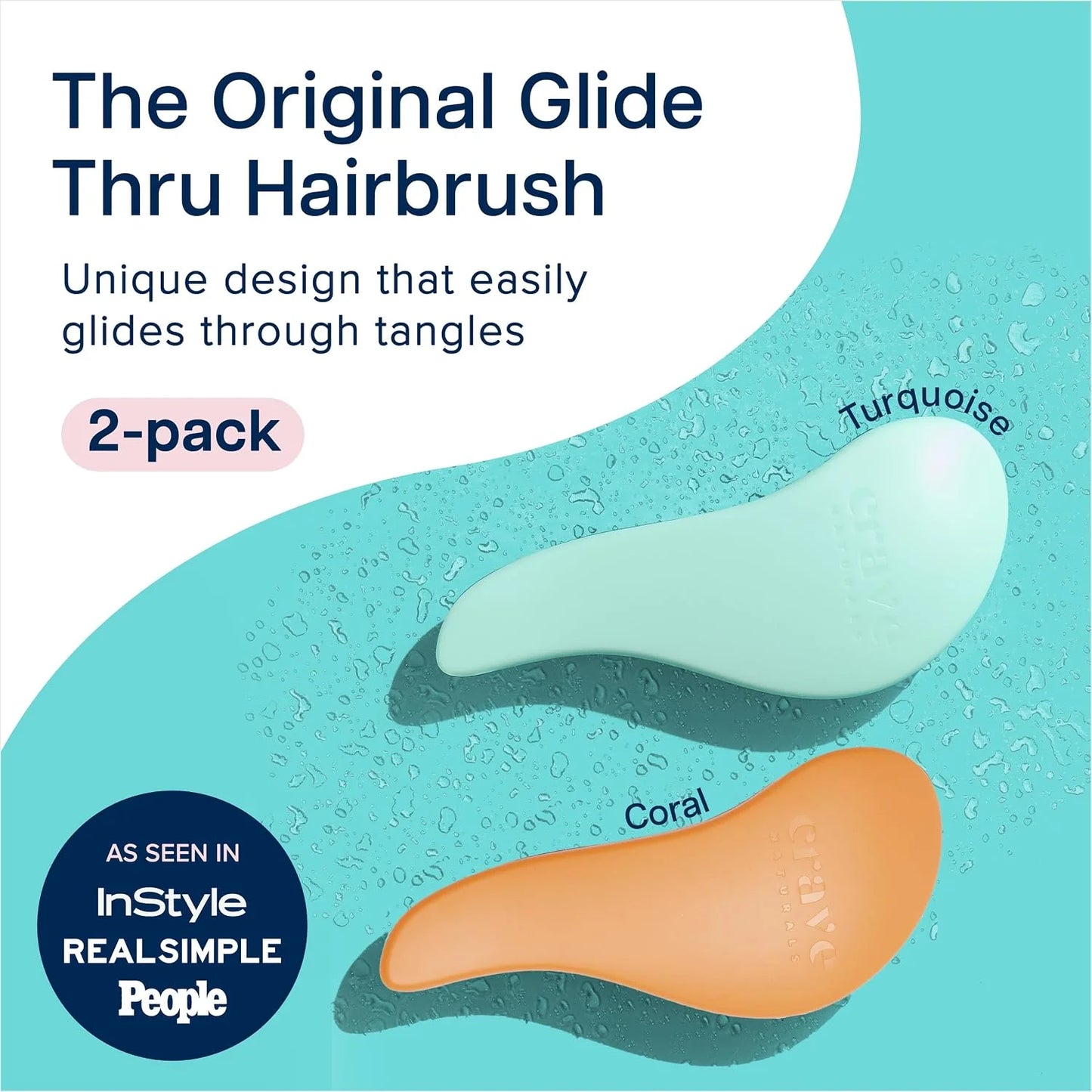 Crave Naturals Glide Thru Hair Brush - Detangler Brush for Curly, Straight, Wet or Dry Hair - Gentle Detangling Brushes for Adults, Kids, Toddlers - Hair Accessories for Women, 7.5x3" - Pink