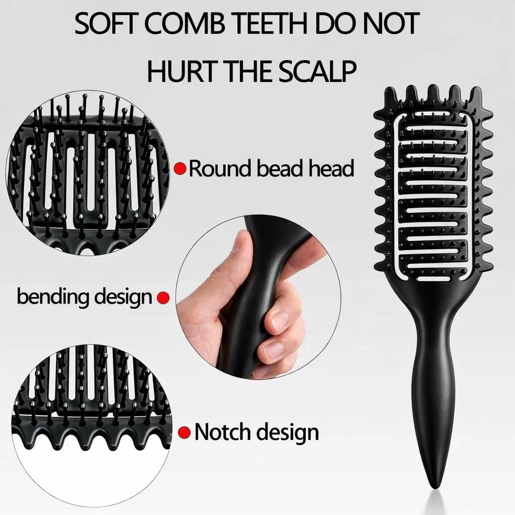 Curl Defining Brush for Curly Hair, Vented Detangling Hair Brush for Wet and Dry Styling, Curved Brush for Shaping and Smoothing Curl Clumps, Lightweight Hair Brush (2Pcs Black)