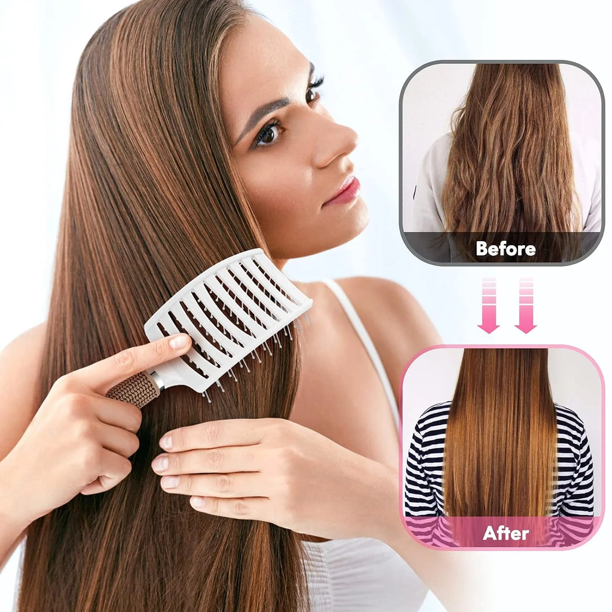 Hair Brush, Professional Curved Vented Brush with 25MM Bristles for Faster Blow Drying, Detangling for Wet Dry Hair, Paddle Brush for Thick Curly Straight Hair for Women & Men