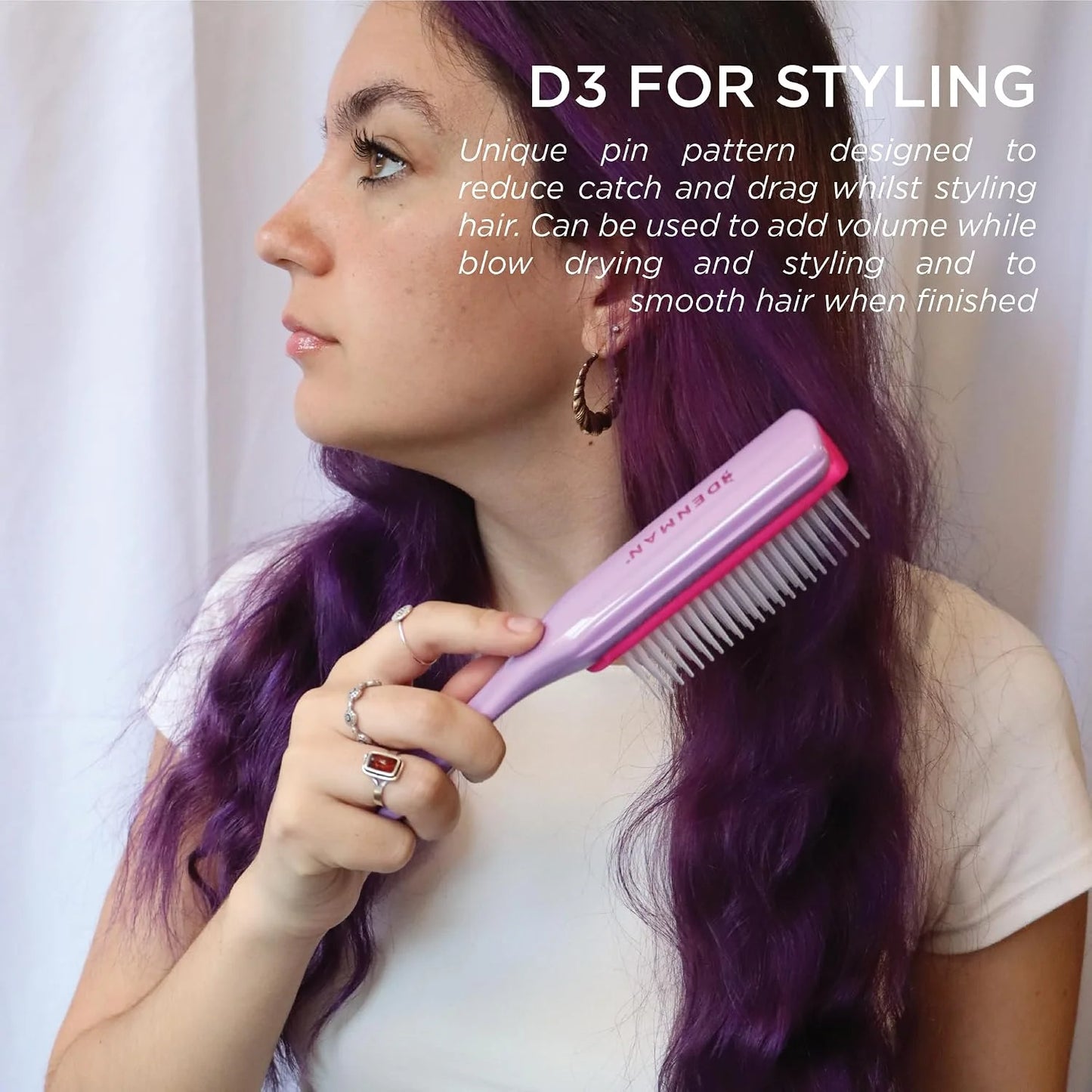 Denman D3 Original Curl Definer & Styler, Curly Hair Brush for Women & Men – 7 Row Detangling & Curl Defining Brush for Smooth Defined Curls - a precision Styling Brush for straight hair