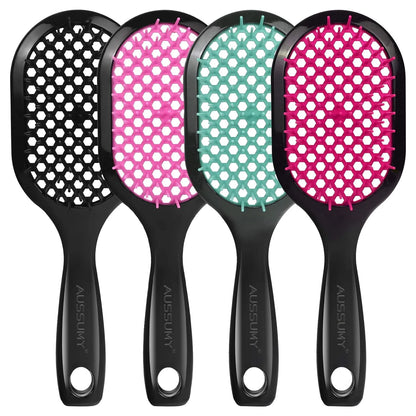 Vented Detangling Hair Brush - 2 Pack Detangler Hairbrush for Effortless Tangle Removal - Ultra-Soft Bristles -For Natural Curly Straight Wet Dry Damaged Hair for Women Men Kids - Black & Blue