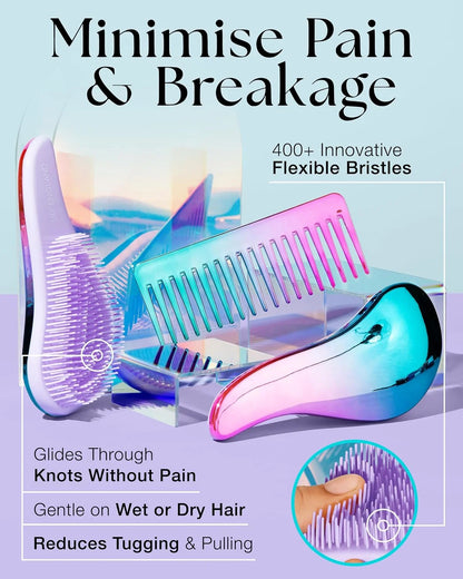 Lily England Detangling Comb & Brush Set for Girls, Tail & Wide Tooth Comb
