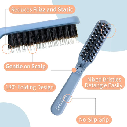 Uffy MiniPop Travel Hair Brush – Mini Folding Boar Bristles for Women, Men & Kids | Kid-Friendly Portable Purse Brush for Wet & Dry Hair, Curly or Straight | Pocket-Size Detangler – Hot Pink