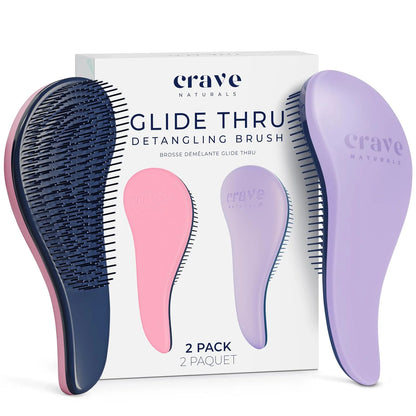 Crave Naturals Glide Thru Hair Brush - Detangler Brush for Curly, Straight, Wet or Dry Hair - Gentle Detangling Brushes for Adults, Kids, Toddlers - Hair Accessories for Women, 7.5x3" - Pink
