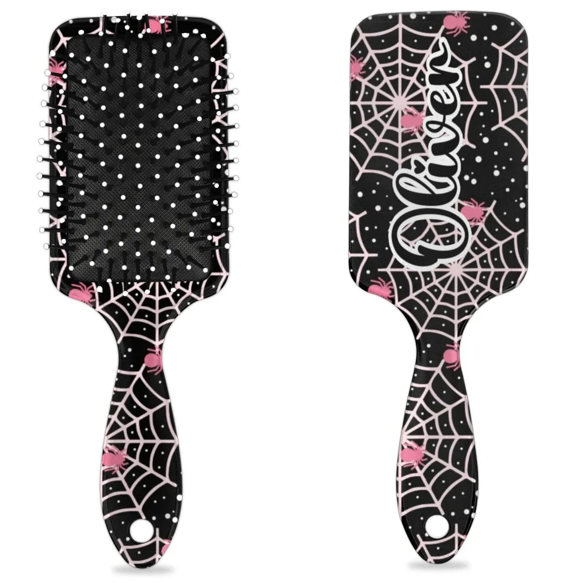 Personalized-Kids-Hair-Brush for Boy Girls Custom Gift Detangler Brush Soft Bristle Hair Brushes Travel Hair Brush for All Hair Types Christmas Hallowmas Spider Web Sliver Dot