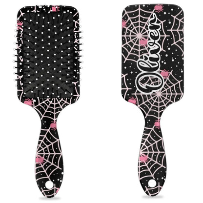 Personalized-Kids-Hair-Brush for Boy Girls Custom Gift Detangler Brush Soft Bristle Hair Brushes Travel Hair Brush for All Hair Types Christmas Hallowmas Spider Web Sliver Dot