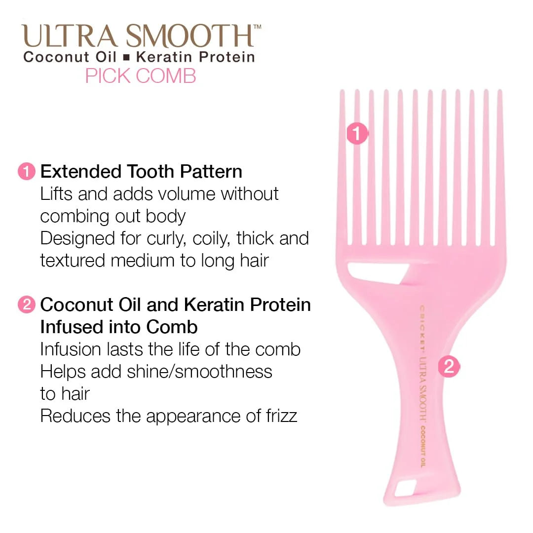 Cricket Ultra Smooth Coconut Conditioning Comb – Infused with Coconut Oil & Keratin for Frizz-Free Shine and Hydration, Ideal for Mid-Length, Thick, and Textured Hair
