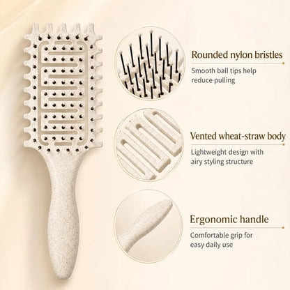 Curl Defining Brush for Curly Hair, Vented Detangling Hair Brush for Wet and Dry Styling, Curved Brush for Shaping and Smoothing Curl Clumps, Lightweight Hair Brush (2Pcs Black)