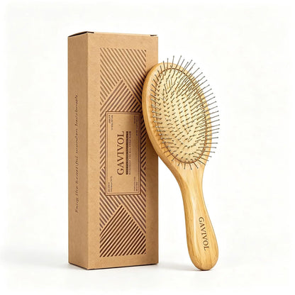 Bamboo Hair Brush for Men & Women – Natural Scalp Massager with Steel Bristles, Promotes Hair Growth, Anti-Static & Travel-Friendly, Wet Brush & Detangler (Kids/Adults)