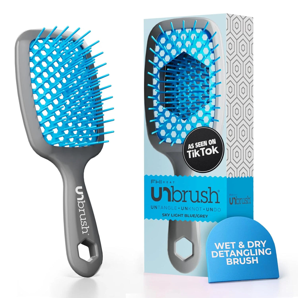 FHI Heat UNbrush Detangling Brush for Pain-Free Brushing on All Wet or Dry Hair Types — Durable DuoFlex Anti-Static Bristles, Lightweight Handle, Vented Hair Brush