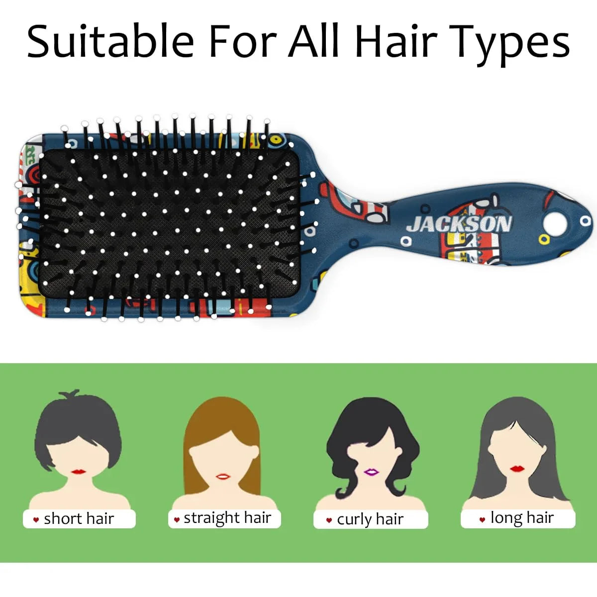 Personalized Cute Car Detangler-Hair-Brush for Kids Boys,Glides Through Tangles Comb,Custom Name Hair Brushes for All Hair Types Wet/Dry/Curly/Thick Hair,White 2