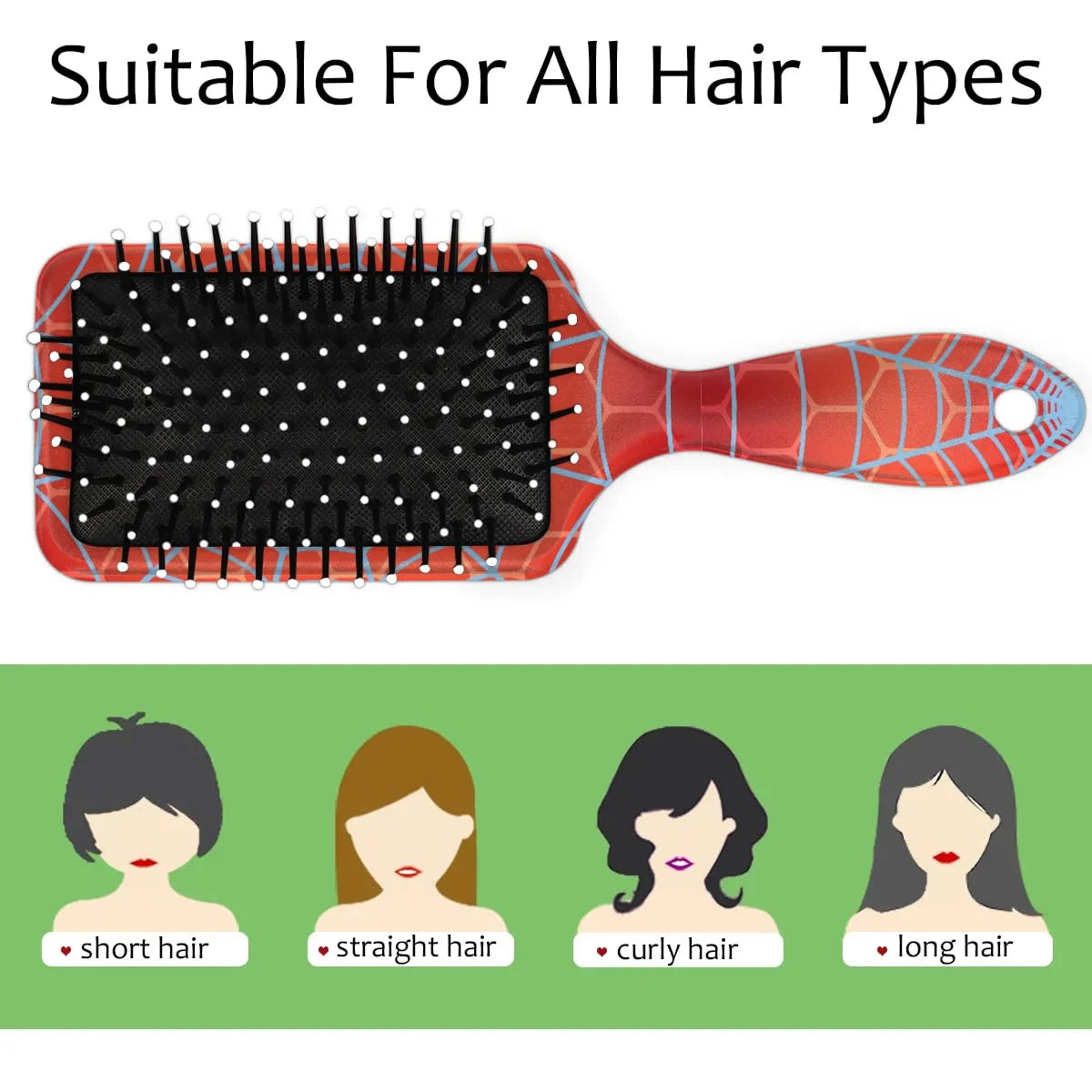 Personalized-Kids-Hair-Brush for Boy Girls Custom Gift Detangler Brush Soft Bristle Hair Brushes Travel Hair Brush for All Hair Types Christmas Hallowmas Spider Web Sliver Dot