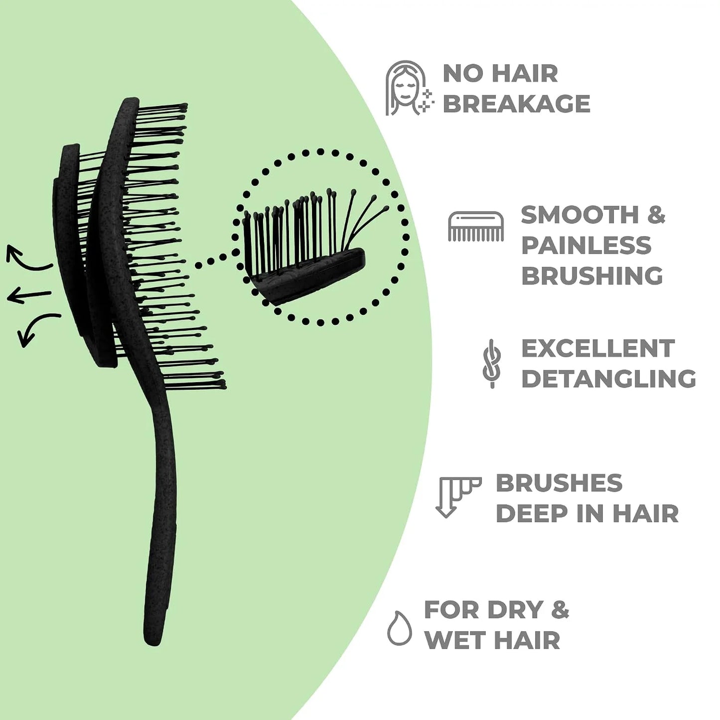 Ninabella Detangler Brush - No Tangle Hair Brush for Women, Fine, Thick and Long Hair - Hairbrush for Wet and Dry Hair, Gentle on the Scalp - Elegant Black