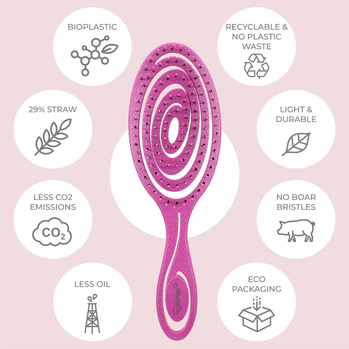 Ninabella Detangler Brush - No Tangle Hair Brush for Women, Fine, Thick and Long Hair - Hairbrush for Wet and Dry Hair, Gentle on the Scalp - Elegant Black