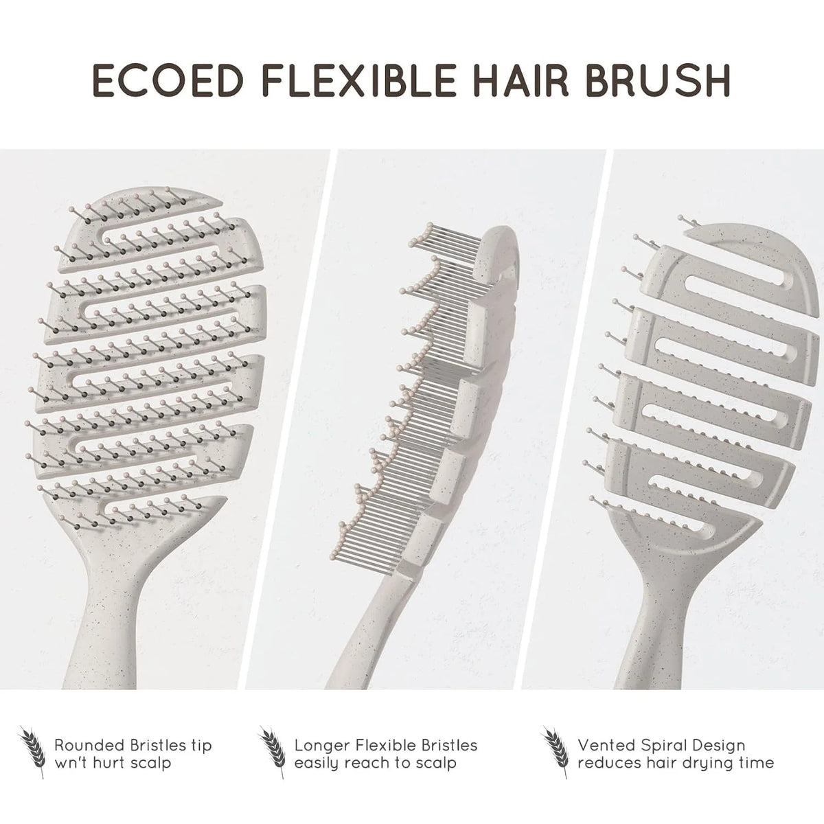 Ecoed Hair brush, Vented Detangling Brush, Quickly Detangles and Smooths hair for Curly, Thick, and Straight Hair, Hair Brush for Women and Men, Blue, Eco Friendly, Sustainable Material