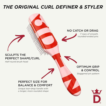 Denman D3 Original Curl Definer & Styler, Curly Hair Brush for Women & Men – 7 Row Detangling & Curl Defining Brush for Smooth Defined Curls - a precision Styling Brush for straight hair