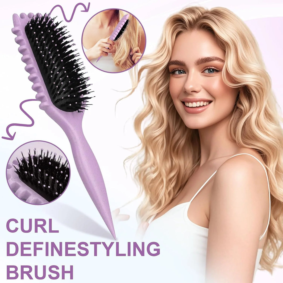 Candy Brush,Curly Hair Brush,Curl Defining Brush,Shaping and Defining Curls for Women Hair Brush for Combing and Shaping,Reduce Pulling and Curl Separation For Defined Curls(Purple)