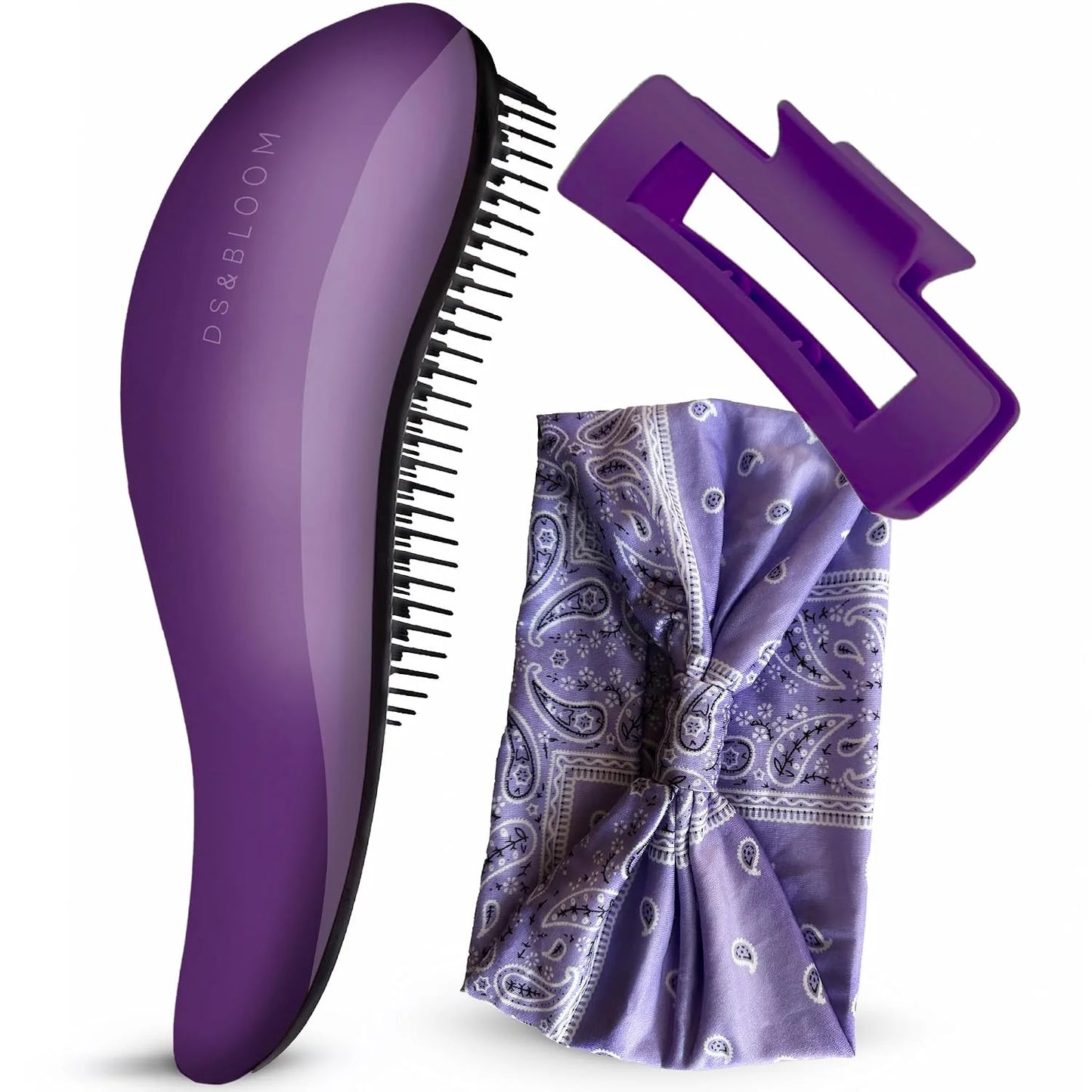 Detangling Brush Set for Women: Hairbrush for Natural, Curly, Wet or Dry Hair - Headband and Hair Claw Included, 3-Piece Accessories Kit