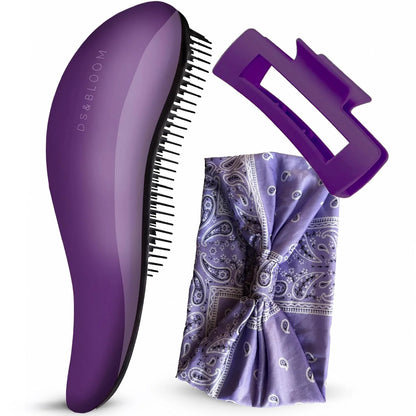Detangling Brush Set for Women: Hairbrush for Natural, Curly, Wet or Dry Hair - Headband and Hair Claw Included, 3-Piece Accessories Kit