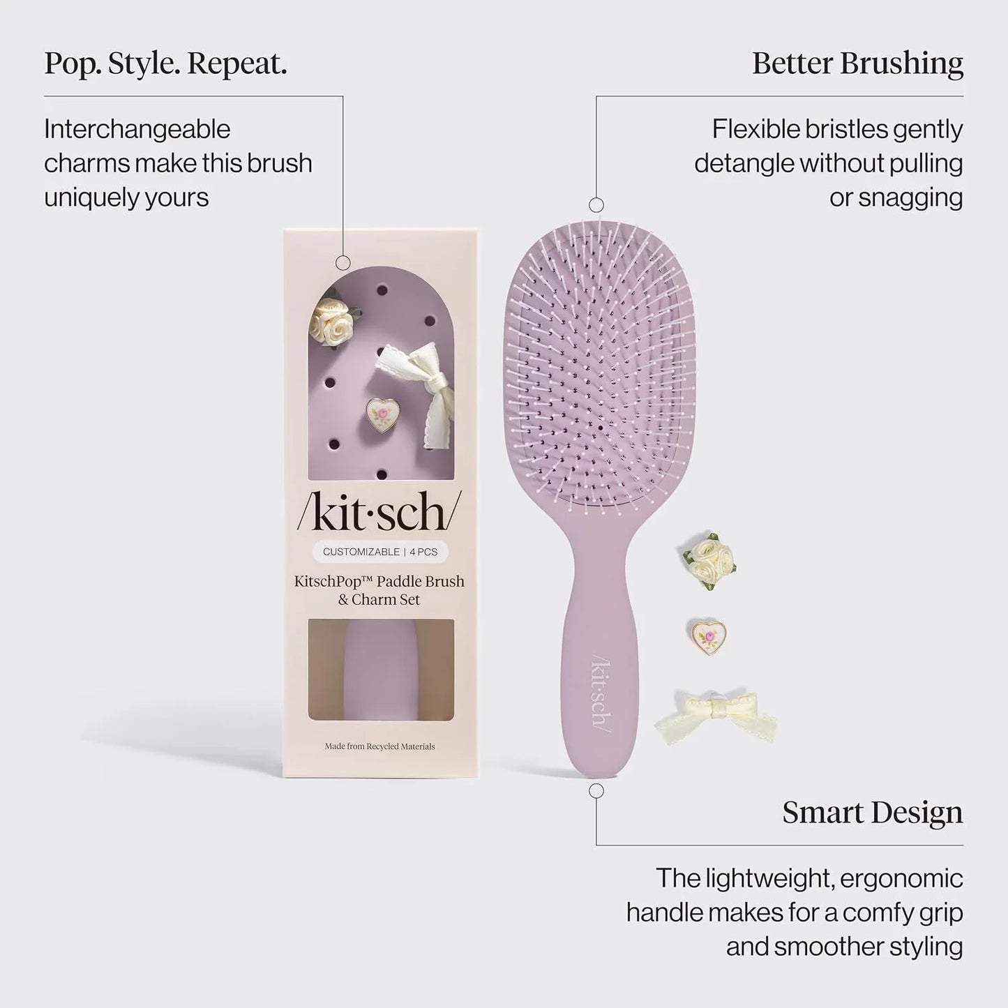 KitschPop™ Paddle Brush | Hair Brushes for Women – Soft Violet