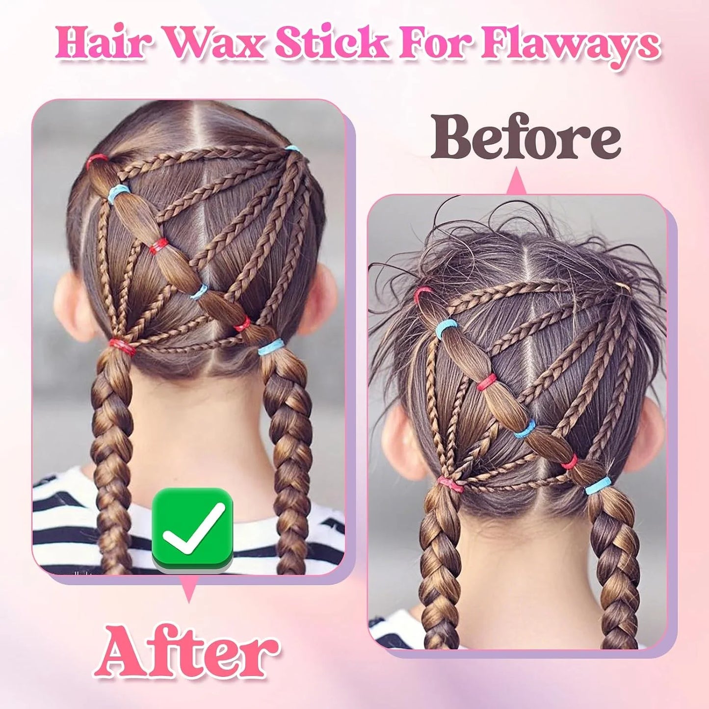 Hair Wax Stick, 5PC Boar Bristle Slick Back Hair Brush, Wax Stick for Flyaways, Rat Tail Comb Edge Brush Styling Tool Set Accessories for Women Girls(Pink)
