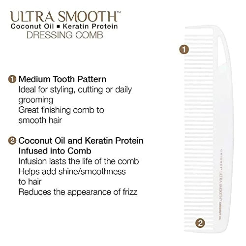 Cricket Ultra Smooth Coconut Conditioning Comb – Infused with Coconut Oil & Keratin for Frizz-Free Shine and Hydration, Ideal for Mid-Length, Thick, and Textured Hair