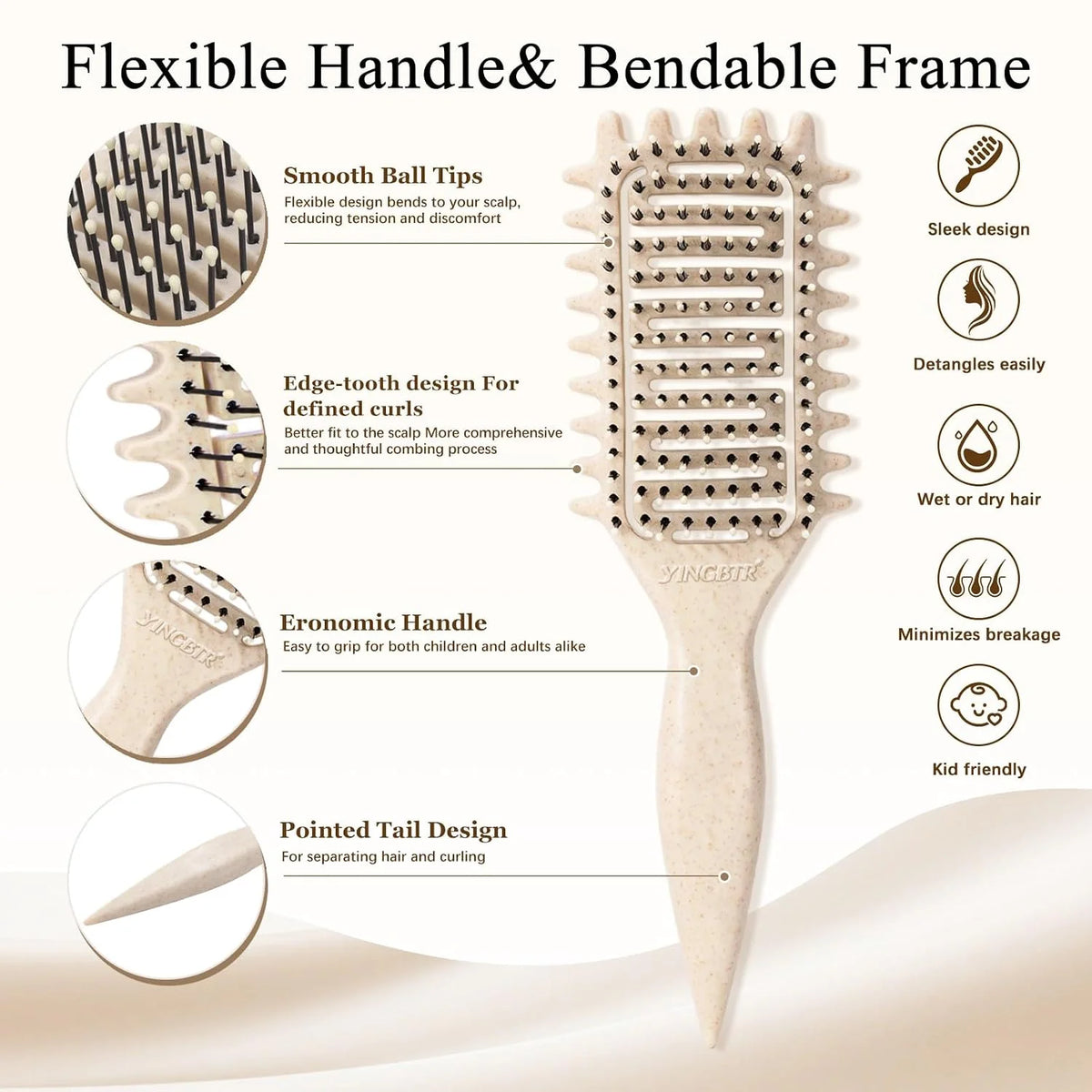 Curl Defining Brush for Curly Hair, Vented Detangling Hair Brush for Wet and Dry Styling, Curved Brush for Shaping and Smoothing Curl Clumps, Lightweight Hair Brush (2Pcs Black)