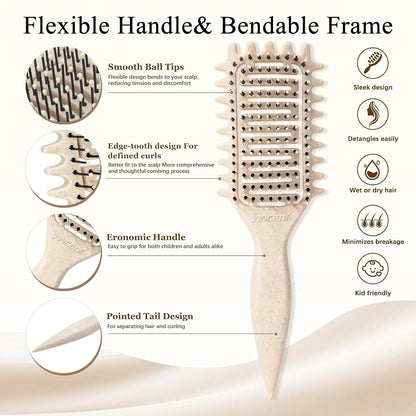 Curl Defining Brush for Curly Hair, Vented Detangling Hair Brush for Wet and Dry Styling, Curved Brush for Shaping and Smoothing Curl Clumps, Lightweight Hair Brush (2Pcs Black)