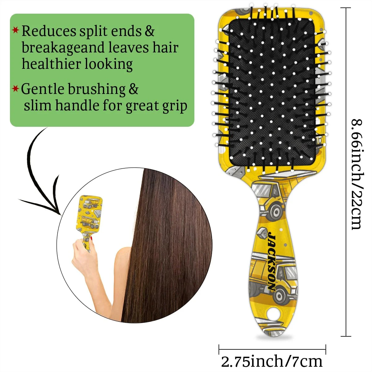 Personalized Cute Car Detangler-Hair-Brush for Kids Boys,Glides Through Tangles Comb,Custom Name Hair Brushes for All Hair Types Wet/Dry/Curly/Thick Hair,White 2