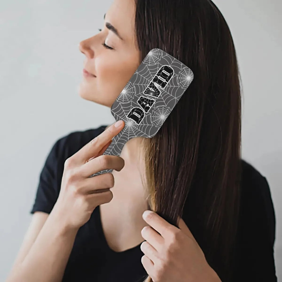 Personalized-Kids-Hair-Brush for Boy Girls Custom Gift Detangler Brush Soft Bristle Hair Brushes Travel Hair Brush for All Hair Types Christmas Hallowmas Spider Web Sliver Dot