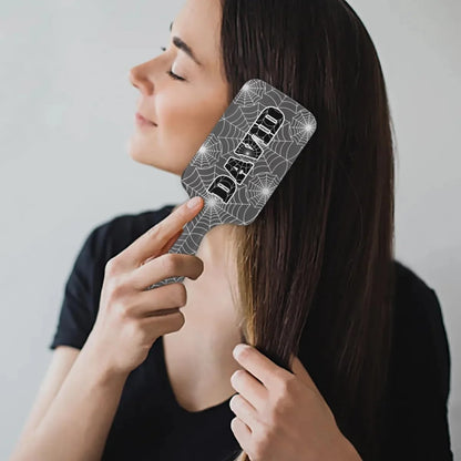Personalized-Kids-Hair-Brush for Boy Girls Custom Gift Detangler Brush Soft Bristle Hair Brushes Travel Hair Brush for All Hair Types Christmas Hallowmas Spider Web Sliver Dot