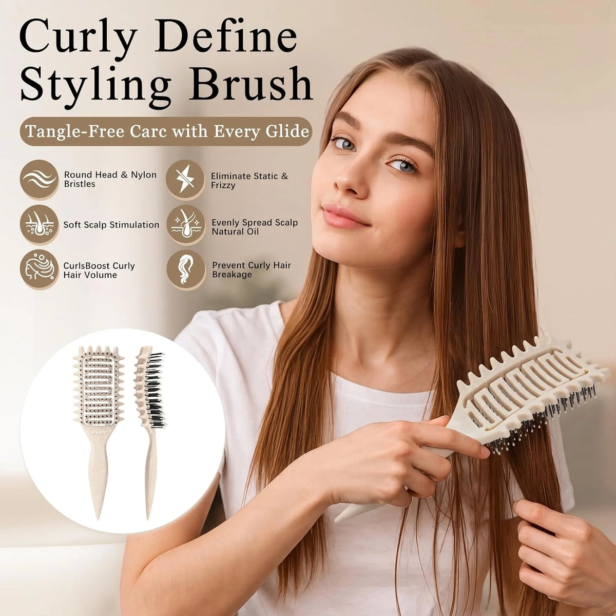Curl Defining Brush for Curly Hair, Vented Detangling Hair Brush for Wet and Dry Styling, Curved Brush for Shaping and Smoothing Curl Clumps, Lightweight Hair Brush (2Pcs Black)