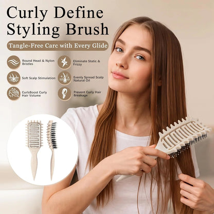 Curl Defining Brush for Curly Hair, Vented Detangling Hair Brush for Wet and Dry Styling, Curved Brush for Shaping and Smoothing Curl Clumps, Lightweight Hair Brush (2Pcs Black)