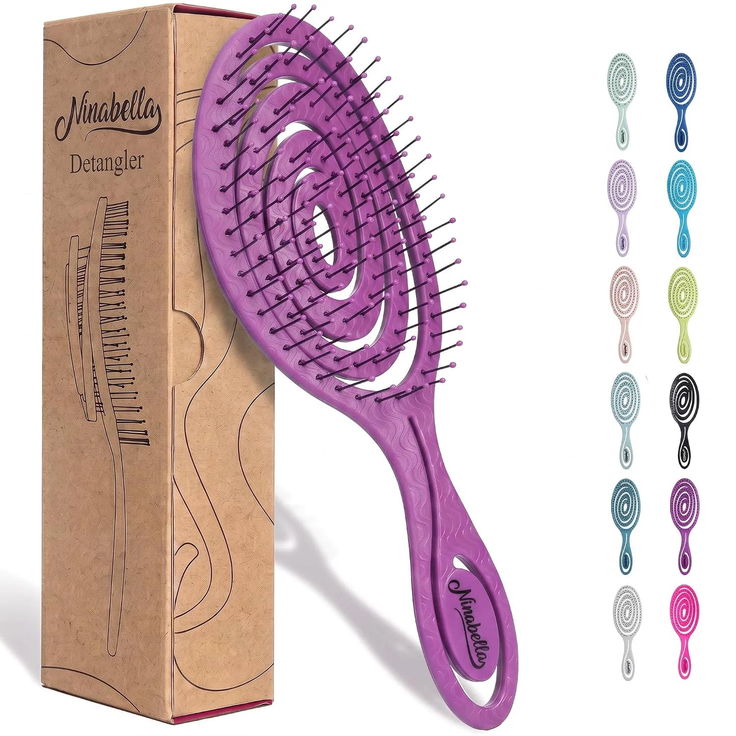 Ninabella Detangler Brush - No Tangle Hair Brush for Women, Fine, Thick and Long Hair - Hairbrush for Wet and Dry Hair, Gentle on the Scalp - Elegant Black