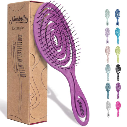 Ninabella Detangler Brush - No Tangle Hair Brush for Women, Fine, Thick and Long Hair - Hairbrush for Wet and Dry Hair, Gentle on the Scalp - Elegant Black