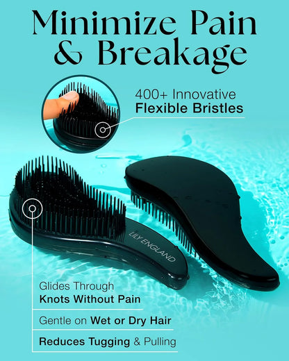 Lily England Detangling Comb & Brush Set for Girls, Tail & Wide Tooth Comb