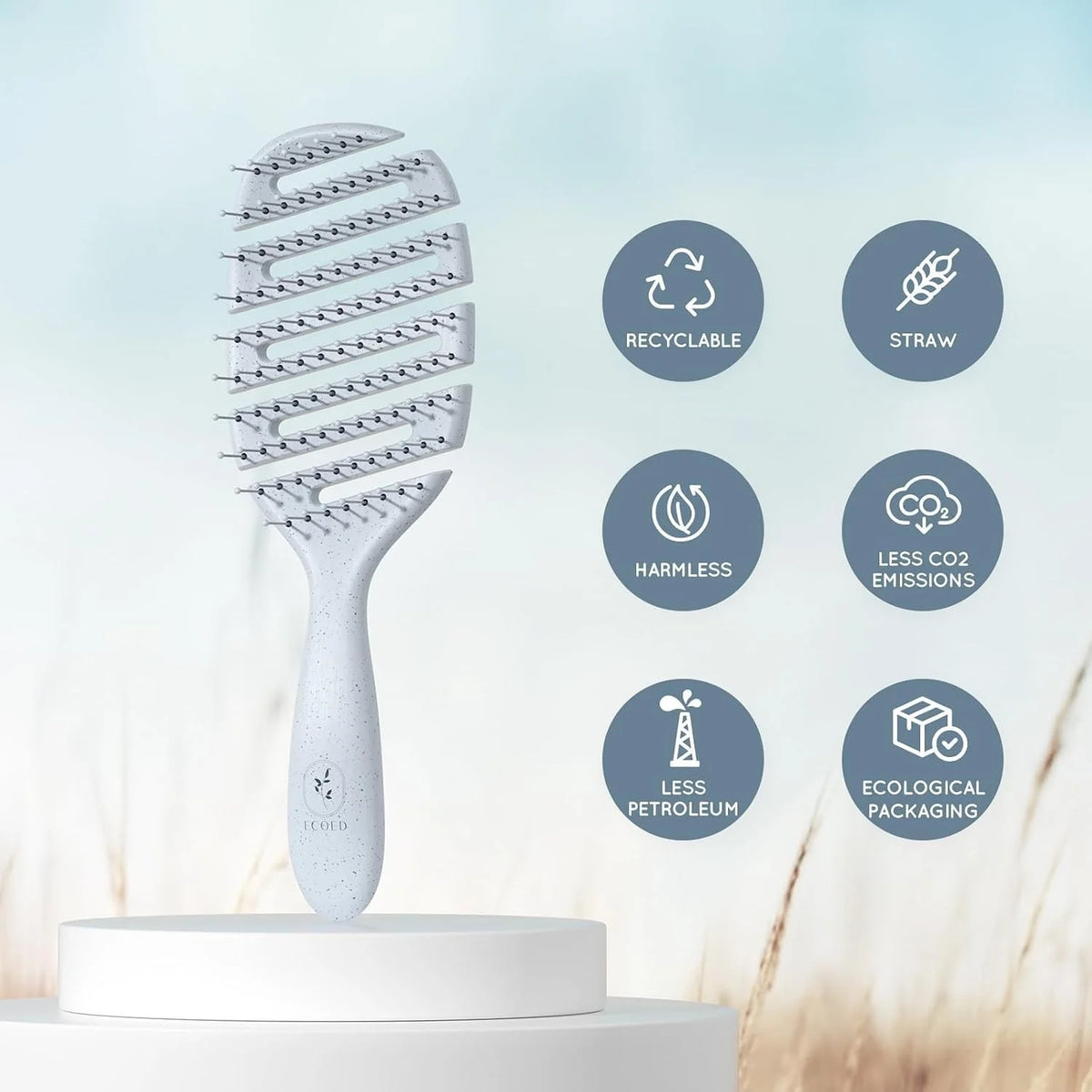 Ecoed Hair brush, Vented Detangling Brush, Quickly Detangles and Smooths hair for Curly, Thick, and Straight Hair, Hair Brush for Women and Men, Blue, Eco Friendly, Sustainable Material