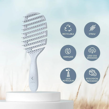 Ecoed Hair brush, Vented Detangling Brush, Quickly Detangles and Smooths hair for Curly, Thick, and Straight Hair, Hair Brush for Women and Men, Blue, Eco Friendly, Sustainable Material