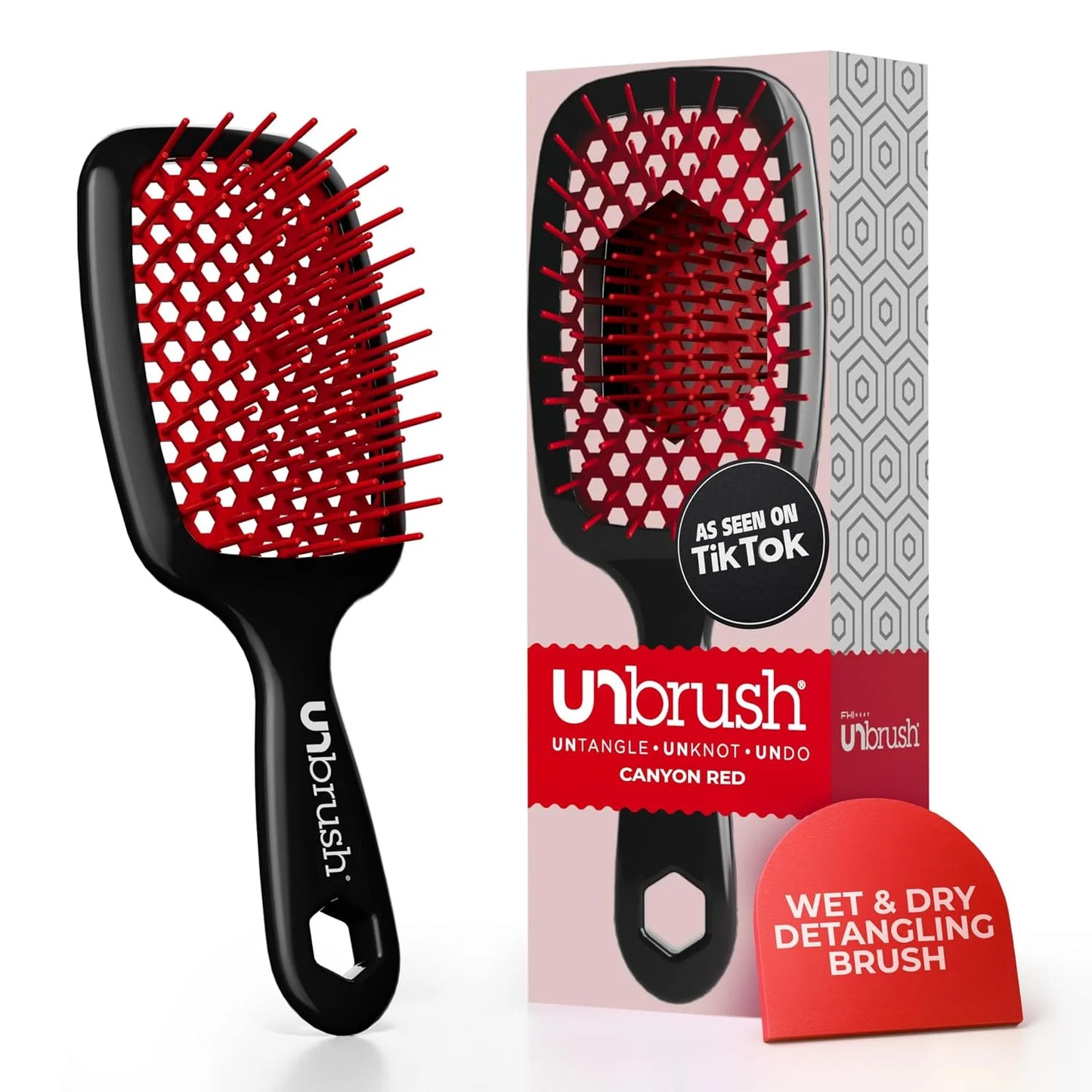 FHI Heat UNbrush Detangling Brush for Pain-Free Brushing on All Wet or Dry Hair Types — Durable DuoFlex Anti-Static Bristles, Lightweight Handle, Vented Hair Brush