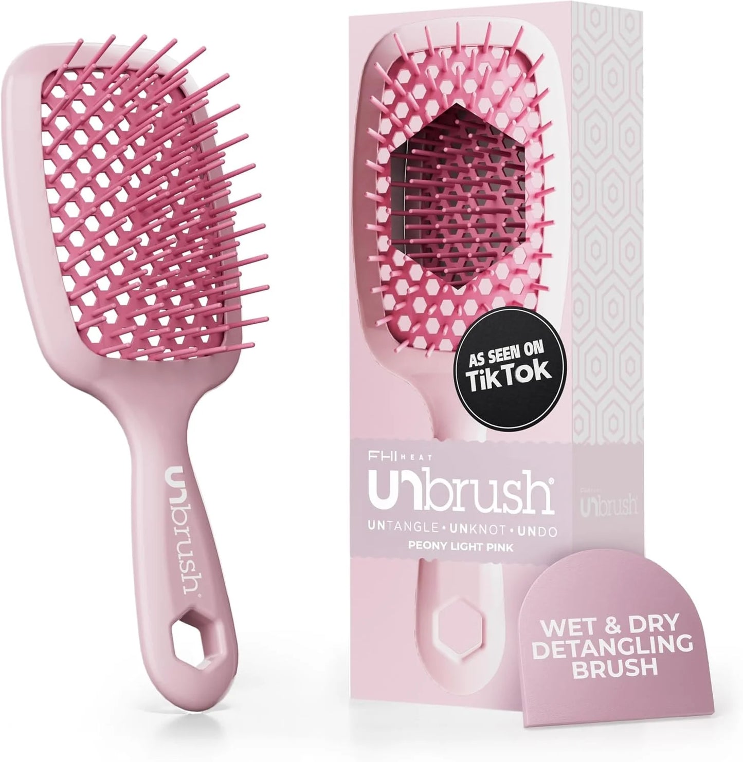 FHI Heat UNbrush Detangling Brush for Pain-Free Brushing on All Wet or Dry Hair Types — Durable DuoFlex Anti-Static Bristles, Lightweight Handle, Vented Hair Brush