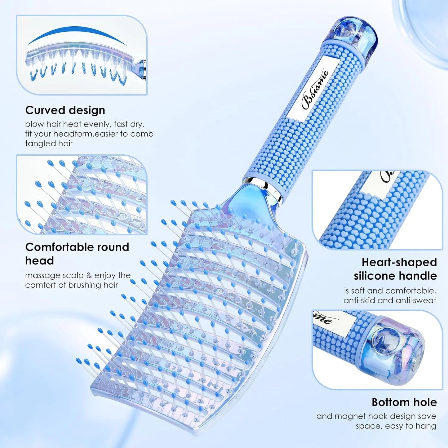 Hair Brush, Professional Curved Vented Brush with 25MM Bristles for Faster Blow Drying, Detangling for Wet Dry Hair, Paddle Brush for Thick Curly Straight Hair for Women & Men