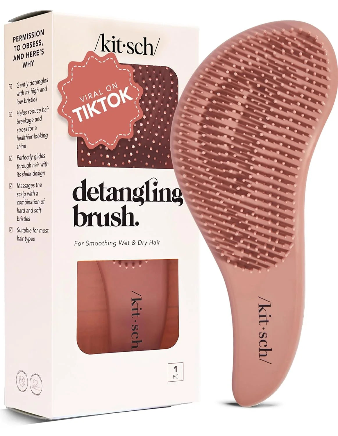 Kitsch Detangle Brush – Gentle Curly Hair Brush All Hair Types - Black